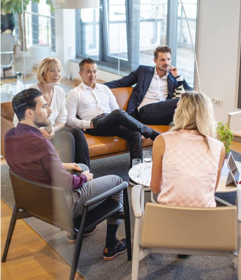 Working Group Portrait of Businesspeople in Office Lobby